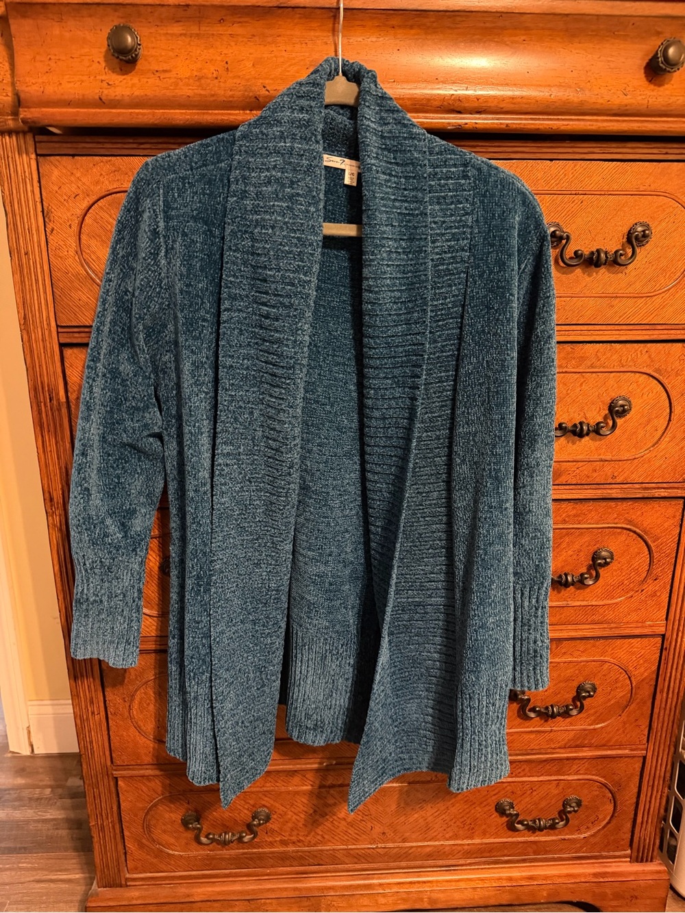 Seven7 Teal Open-Front Chenille Cardigan
